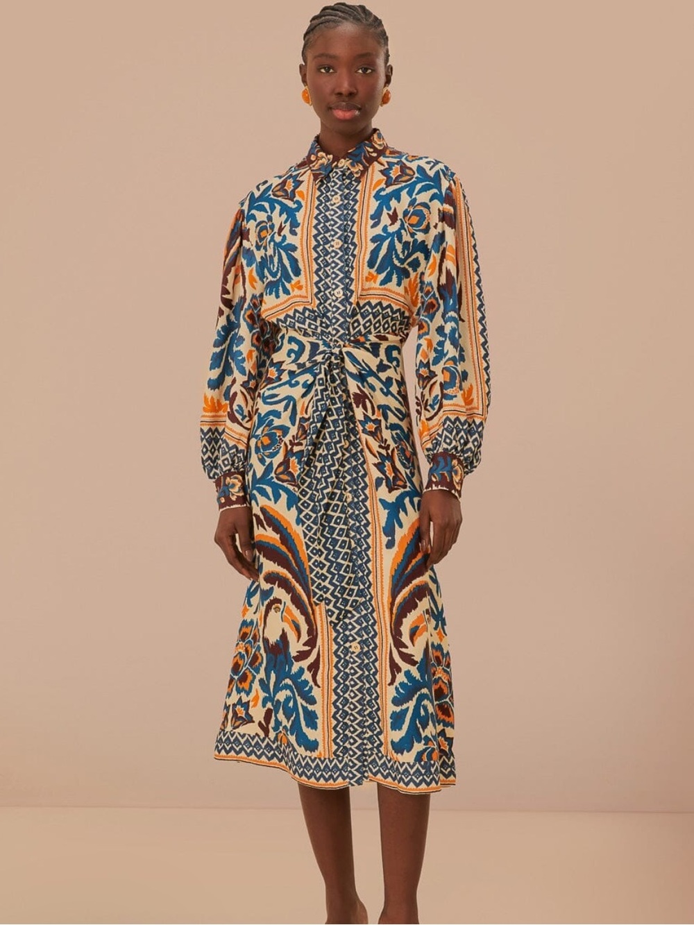 Farm Rio Toucans Scarf Sand Midi Dress